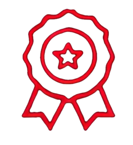 Red award ribbon badge with a star in the center, symbolizing achievement.