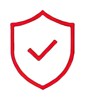 Red-outlined shield with a central checkmark, symbolizing verified security or protection (trust).